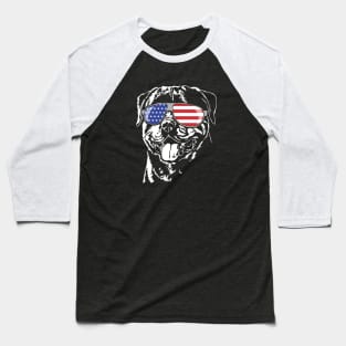 Patriotic Rottweiler dog with American Flag sunglasses Baseball T-Shirt